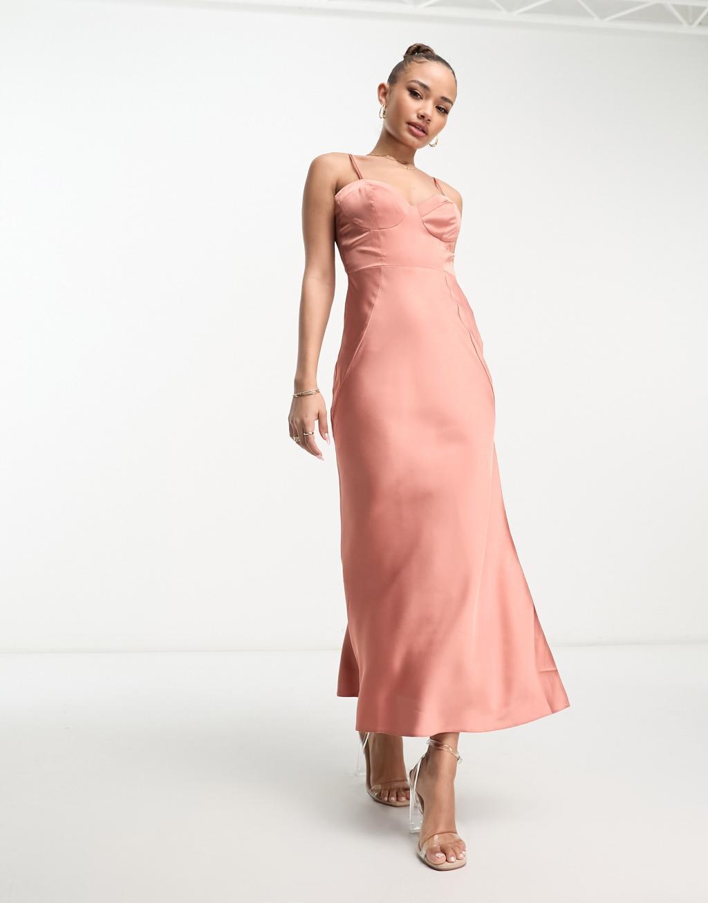 ASOS DESIGN satin corset detail maxi dress Product Image