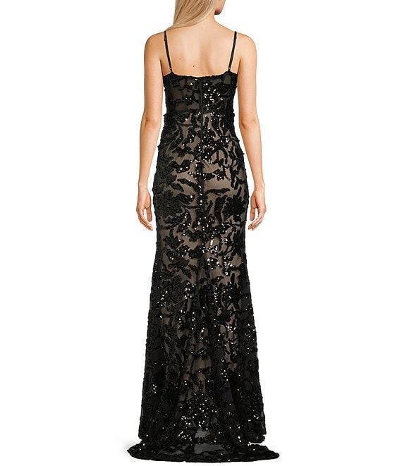 B. Darlin Spaghetti Strap Illusion Bodice Godet Slit Dress Product Image