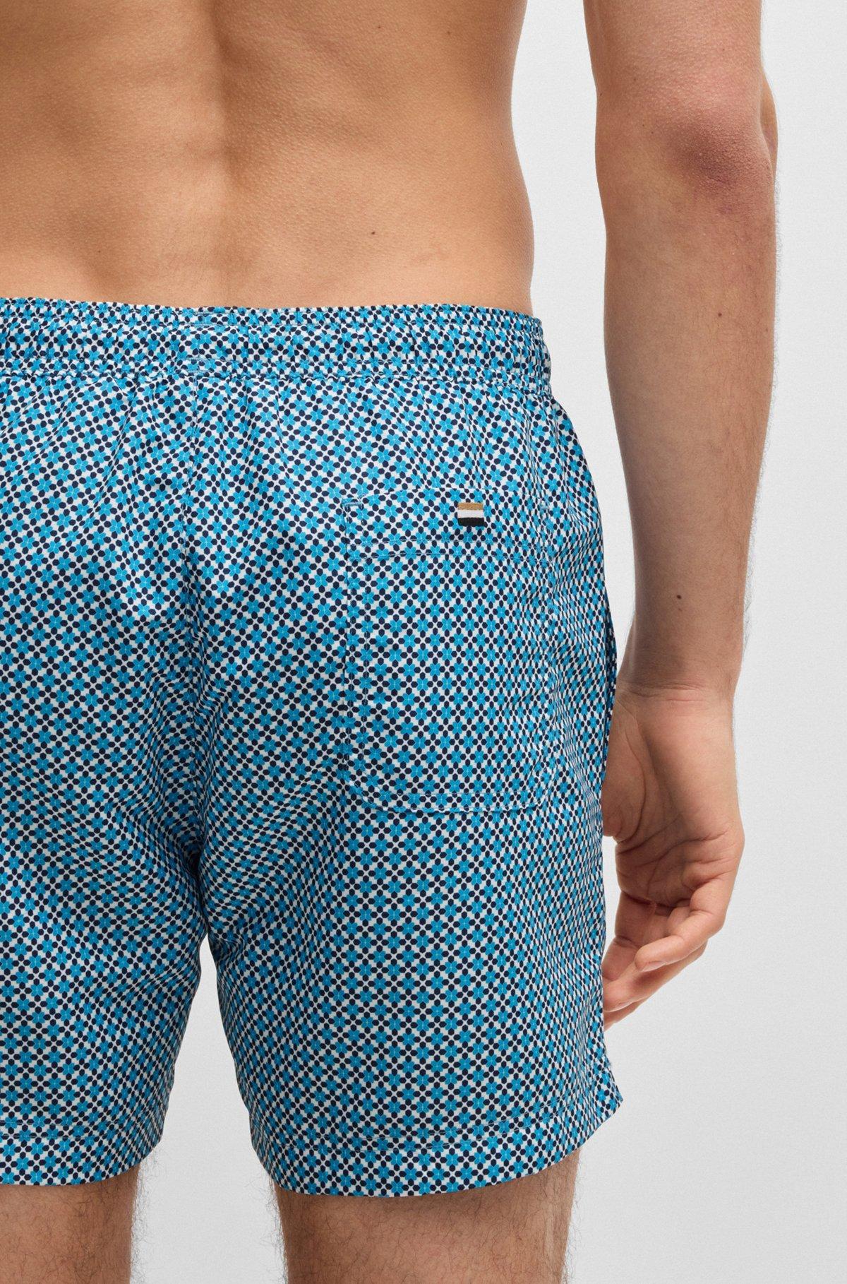 BOSS - Drawstring-waist swim shorts with all-over print - Light Blue Product Image