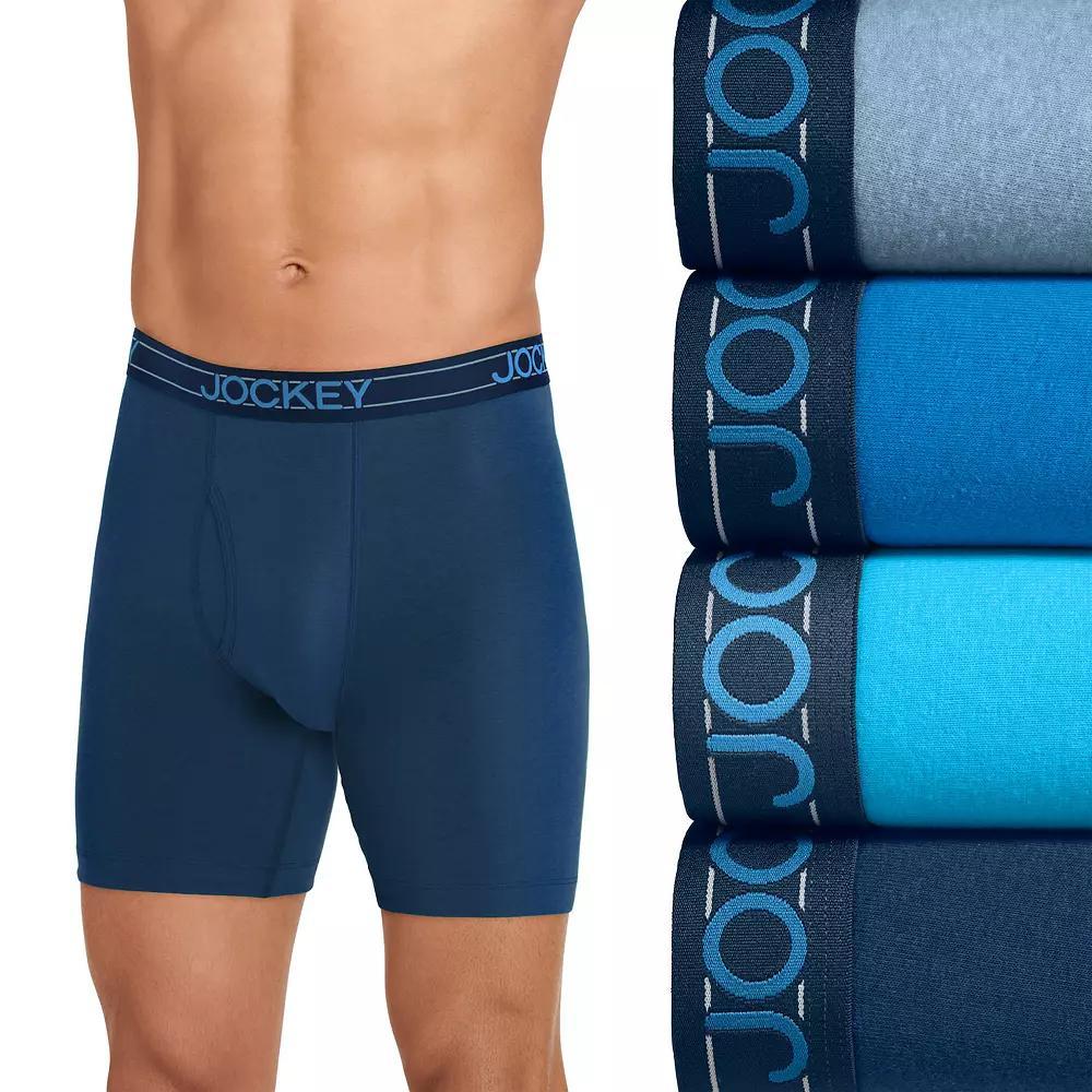 Men's Jockey® 4-Pack Cotton Blend Long Leg Boxer Brief, Size: Medium, Black Product Image