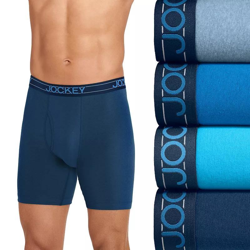 Men's Jockey® 4-Pack Cotton Blend Long Leg Boxer Brief, Size: Medium, Black Product Image