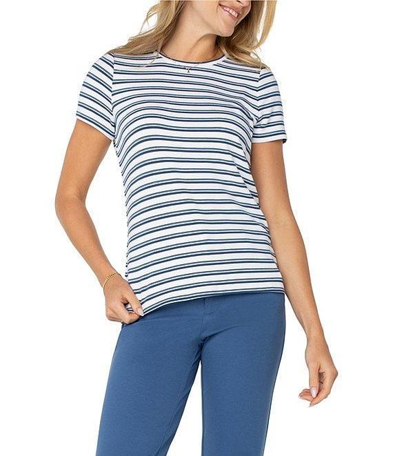 Liverpool Los Angeles Stripe Knit Crew Neck Short Sleeve Slim Fit Tee Shirt Product Image