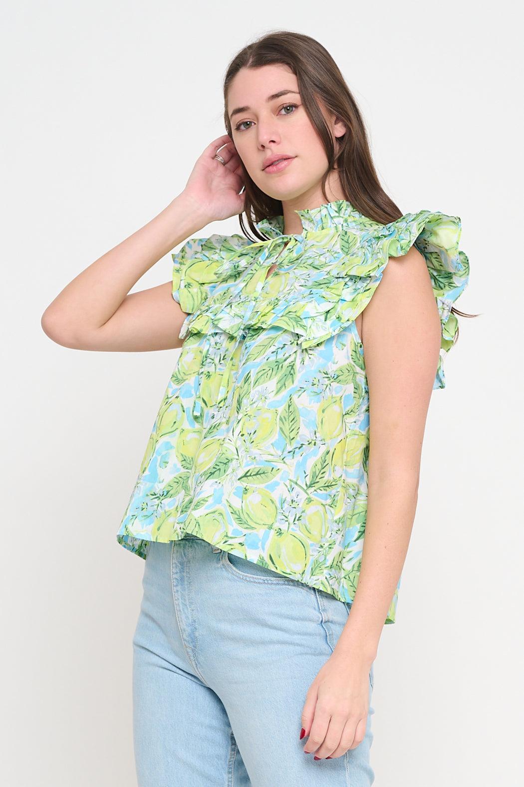 Ruffled Tie-Neck Blouse Product Image