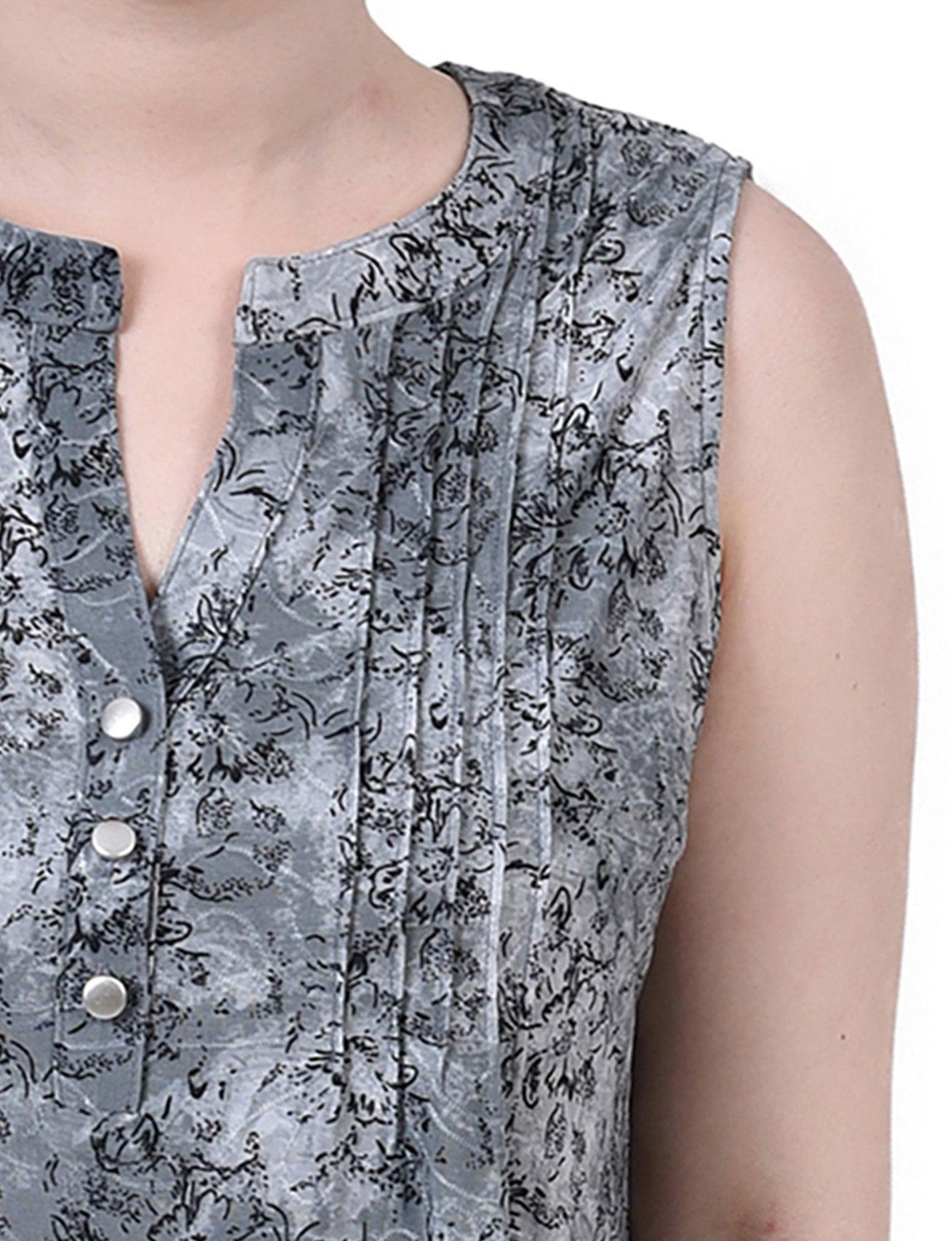 Grey Floral Sleeveless Jacquard Y Neck Top - Petite Product Image