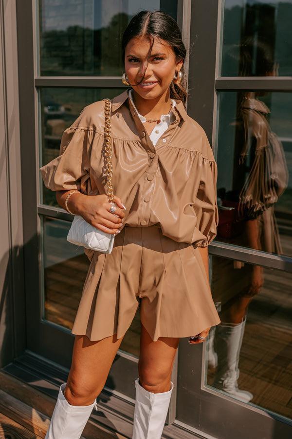 Fate Would Have It Faux Leather Top in Iced Mocha Product Image