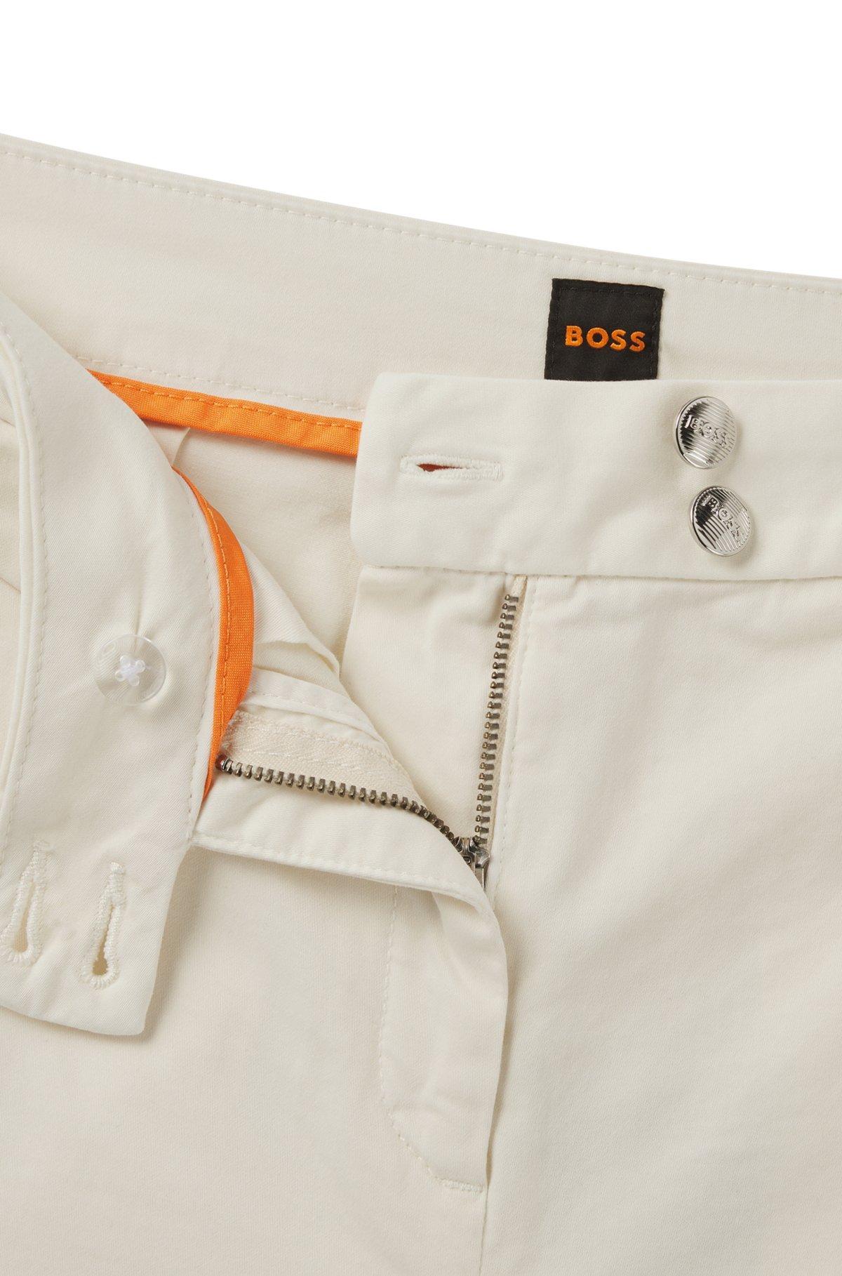 BOSS - Casual chinos in stretch-cotton satin - White Product Image