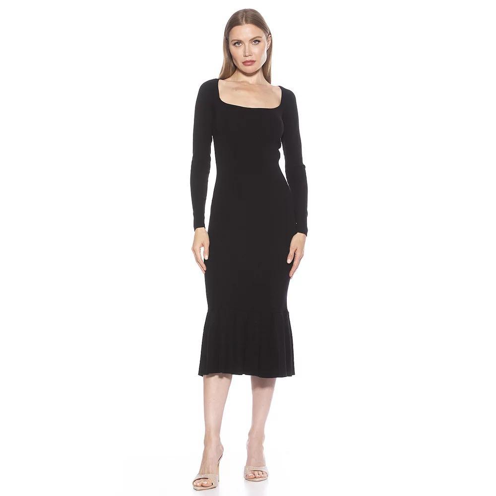 Women's ALEXIA ADMOR Reese Long Sleeve Ribbed Knit Square Neck Midi Dress, Size: XS, Pink Product Image