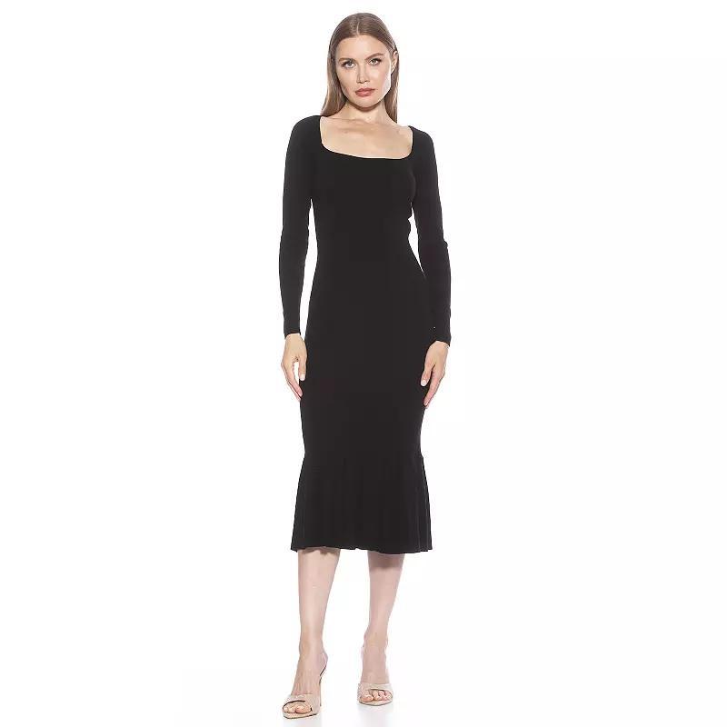 Women's ALEXIA ADMOR Reese Long Sleeve Ribbed Knit Square Neck Midi Dress, Size: XS, Pink Product Image