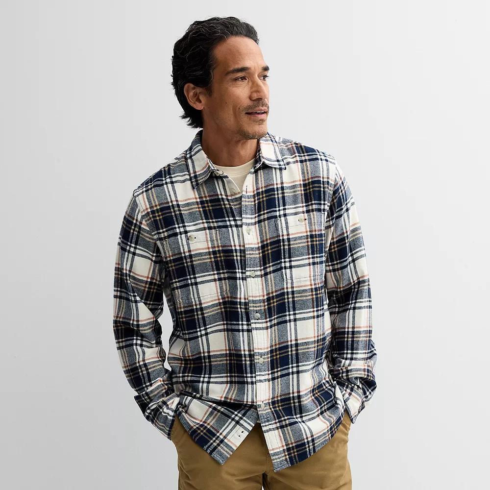 Men's Sonoma Goods For Life® Supersoft Flannel Button-Down Shirt, Size: Small, Light Blue Plaid Product Image