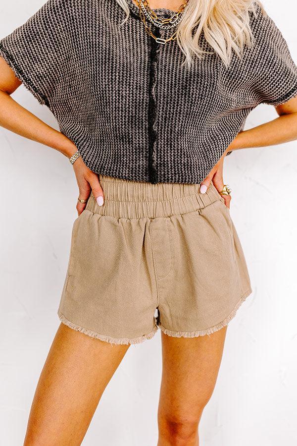 The Gabby High Waist Mineral Wash Shorts In Khaki Product Image