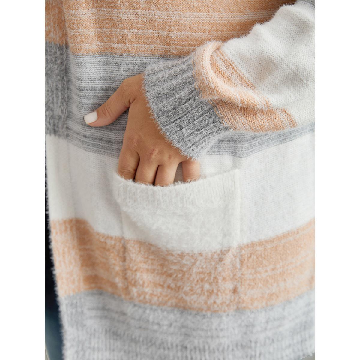 Plus Size Fuzzy Colorblock Heather Drop Shoulder Cardigan Multicolor Women Casual Loose Long Sleeve Dailywear Cardigans BloomChic 28/5X Product Image