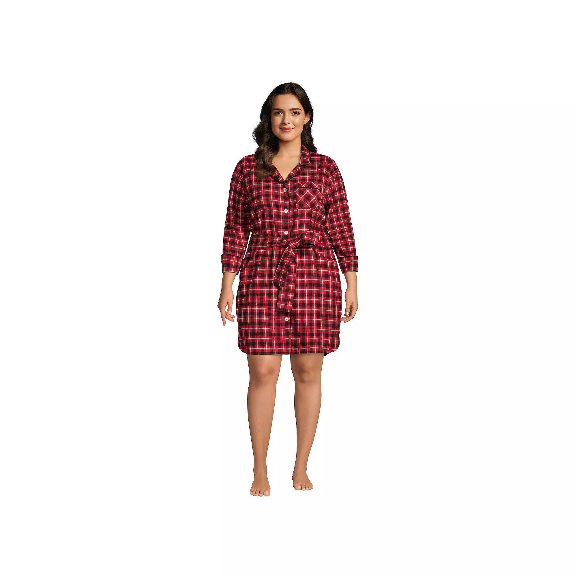 Plus Size Lands End Long Sleeve Flannel Sleep Shirt Dress, Womens Product Image