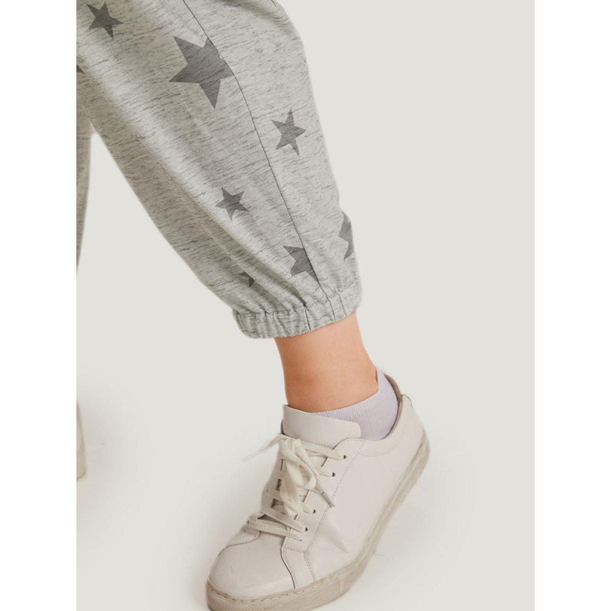 Star Print Pocket Drawstring Sweatpants DarkGray Plus Size Women Casual Dailywear Pocket 10/M Bloomchic Product Image