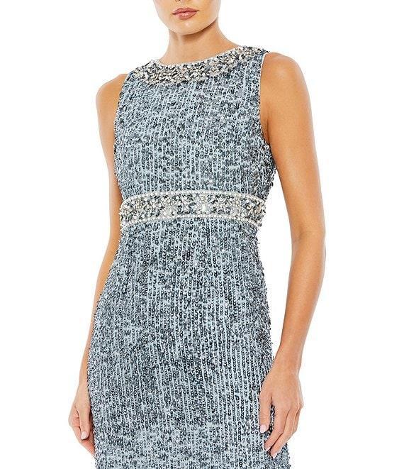 Mac Duggal Sleeveless Crew Neck Beaded Column Gown Product Image