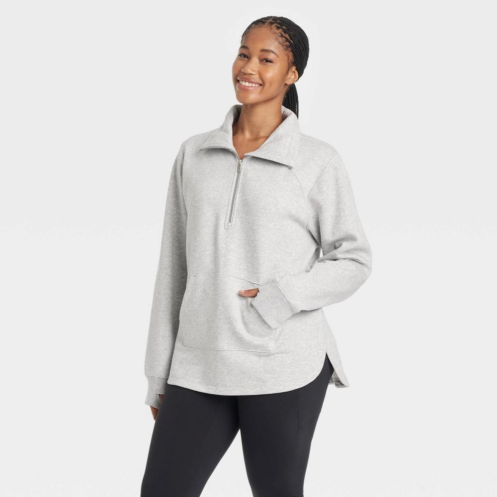 Women's Fleece 1/2 Zip Legging Friendly Pullover Sweatshirt - All In Motion™ Heathered Gray XL Product Image