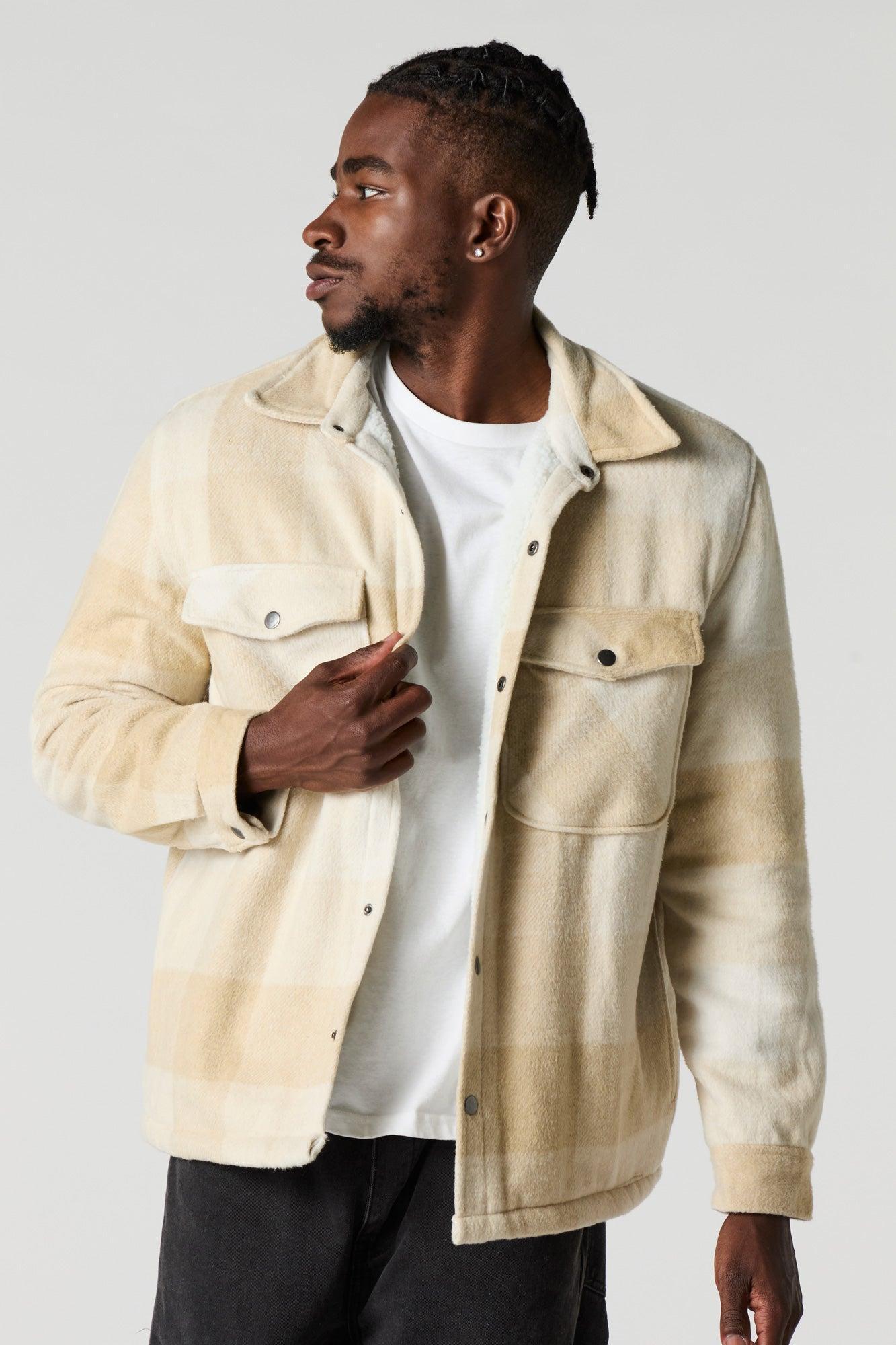 Sherpa Lined Plaid Flannel Shacket Male Product Image