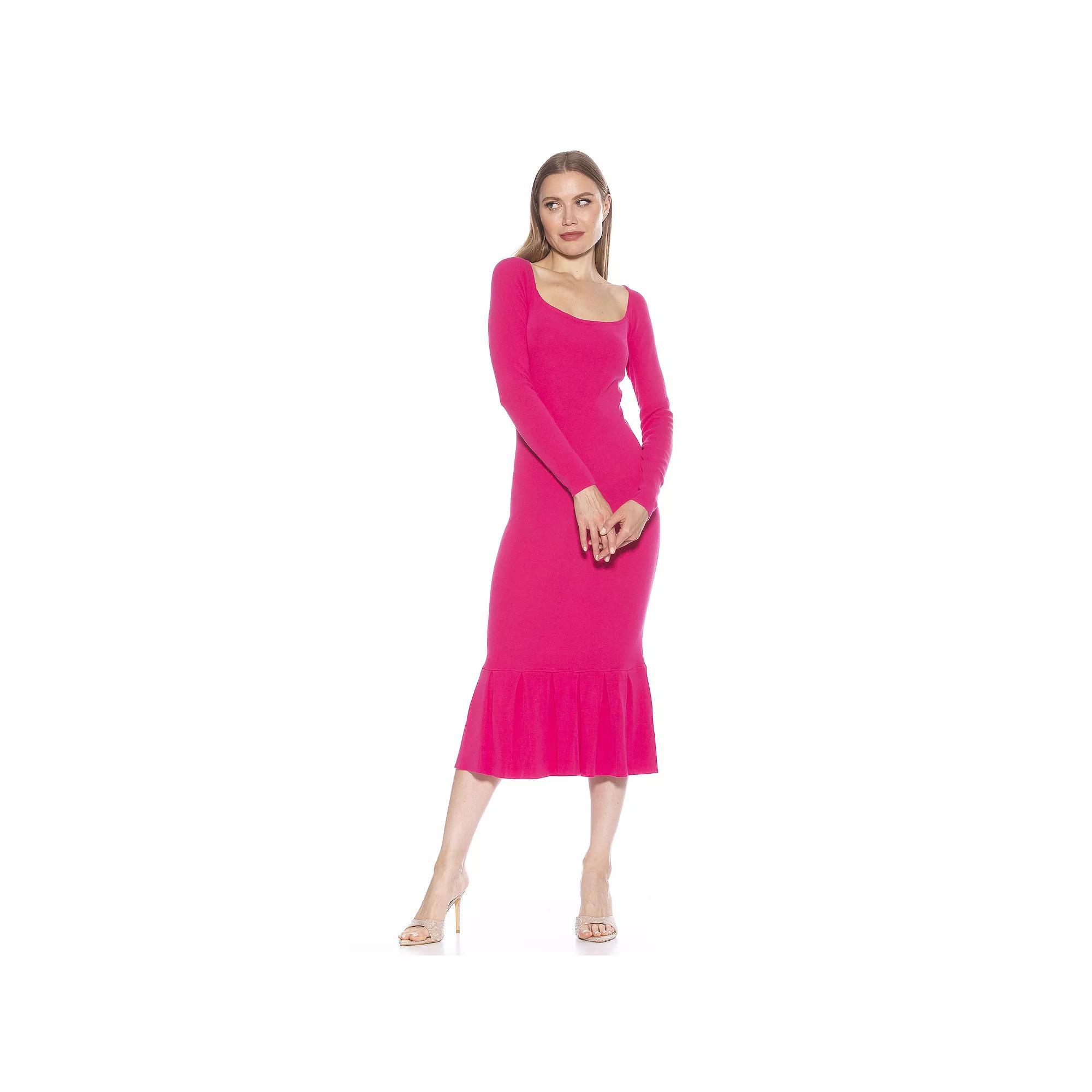 Women's ALEXIA ADMOR Reese Long Sleeve Ribbed Knit Square Neck Midi Dress, Size: XS, Pink Product Image