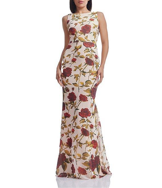 Dress the Population Cherilyn Rose Print Boat Neck Sleeveless Plunge Back Mermaid Dress Product Image
