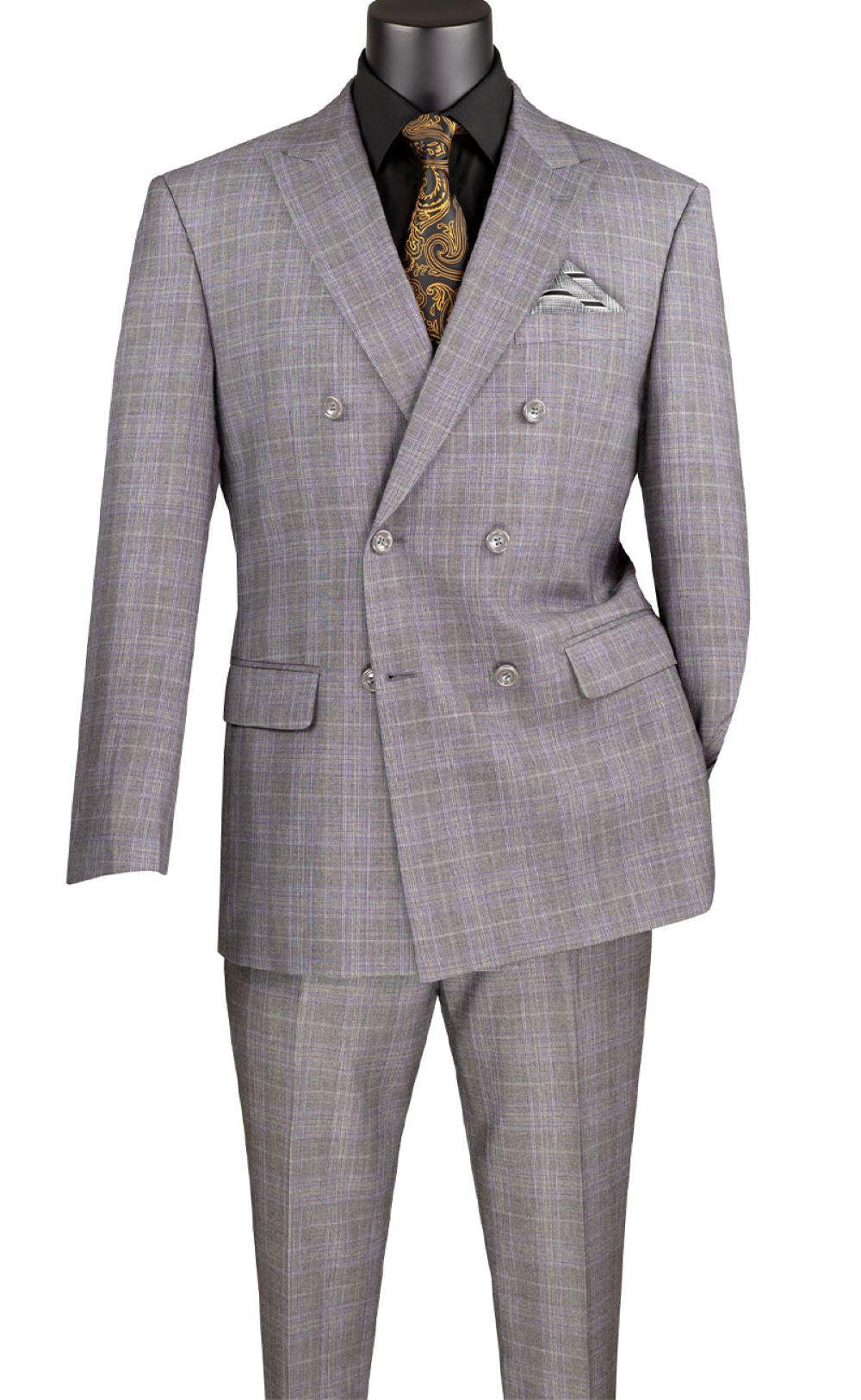 Alexander Collection - Gray Double Breasted 2 Piece Suit Regular Fit Glen Plaid Product Image