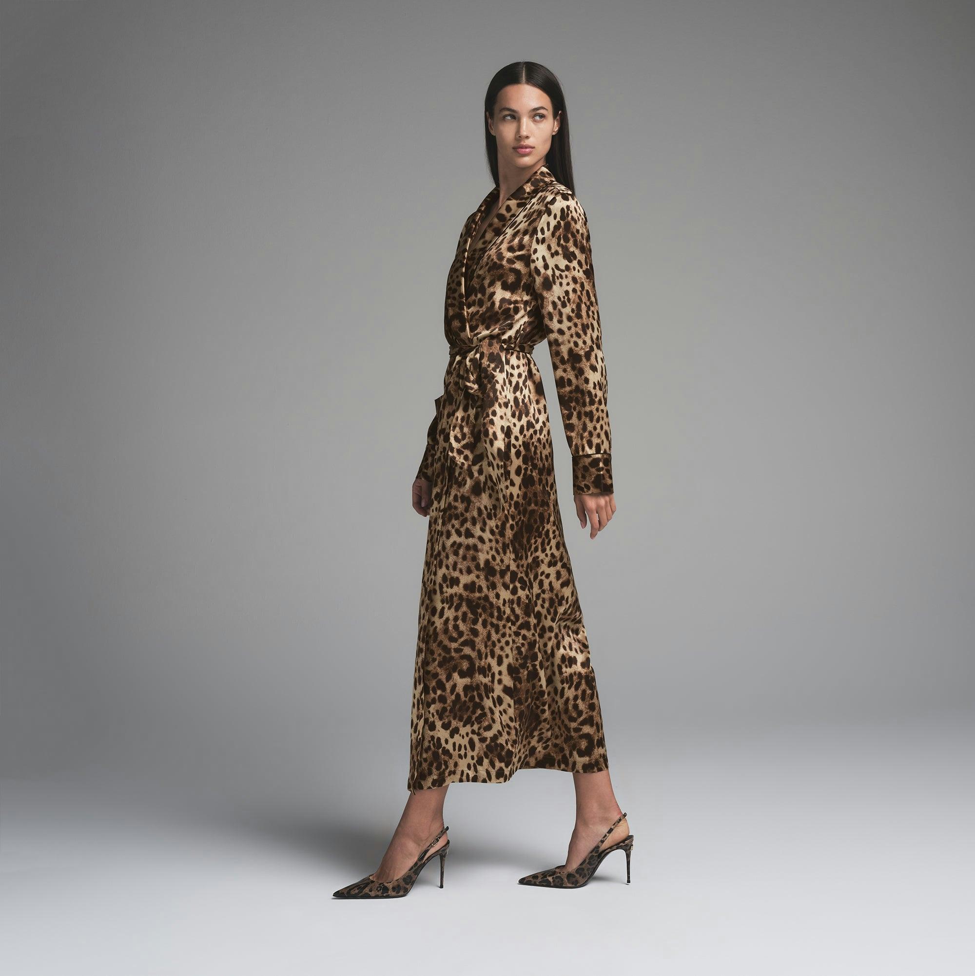 DOLCE&GABBANA X SKIMS SILK LONG ROBE | LEOPARD Product Image