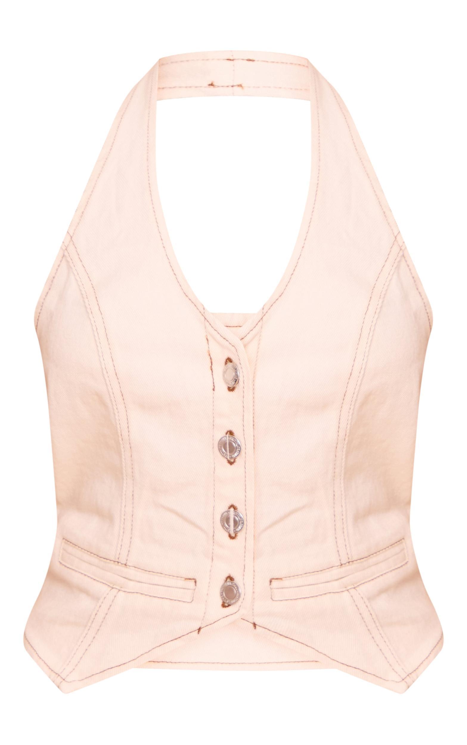 Ecru Halterneck Denim Vest Product Image