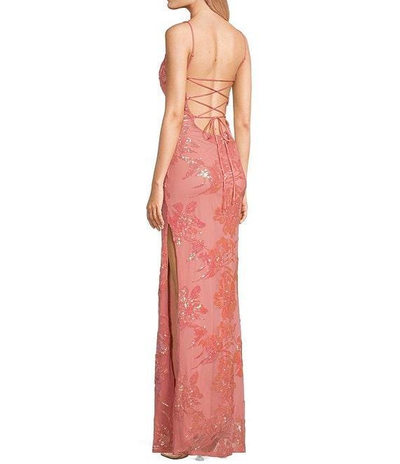 Honey and Rosie Floral Sequin Spaghetti Strap V-Neck Dress Product Image