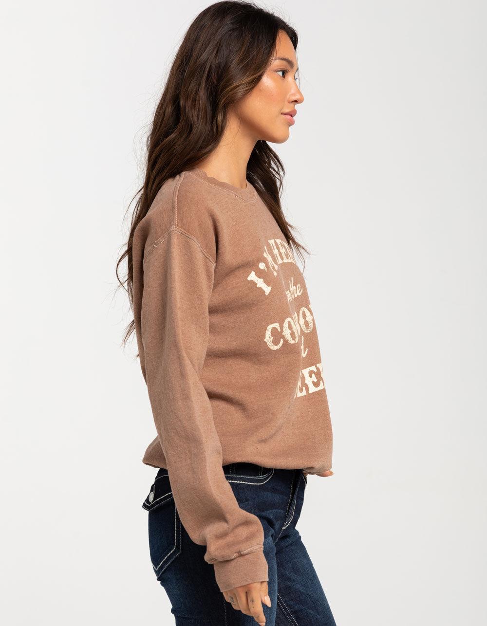 FULL TILT Here For Cowboys Womens Crewneck Sweatshirt - BROWN Product Image