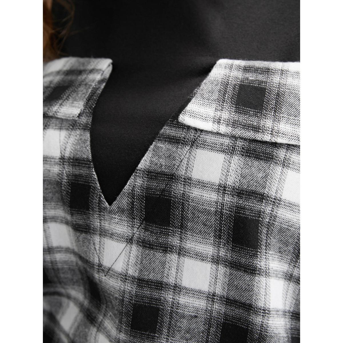 Plus Size Plaid Patchwork Cold Shoulder Sweatshirt Women Black Elegant Patchwork Cold Shoulder Dailywear Sweatshirts BloomChic 28/5X Product Image