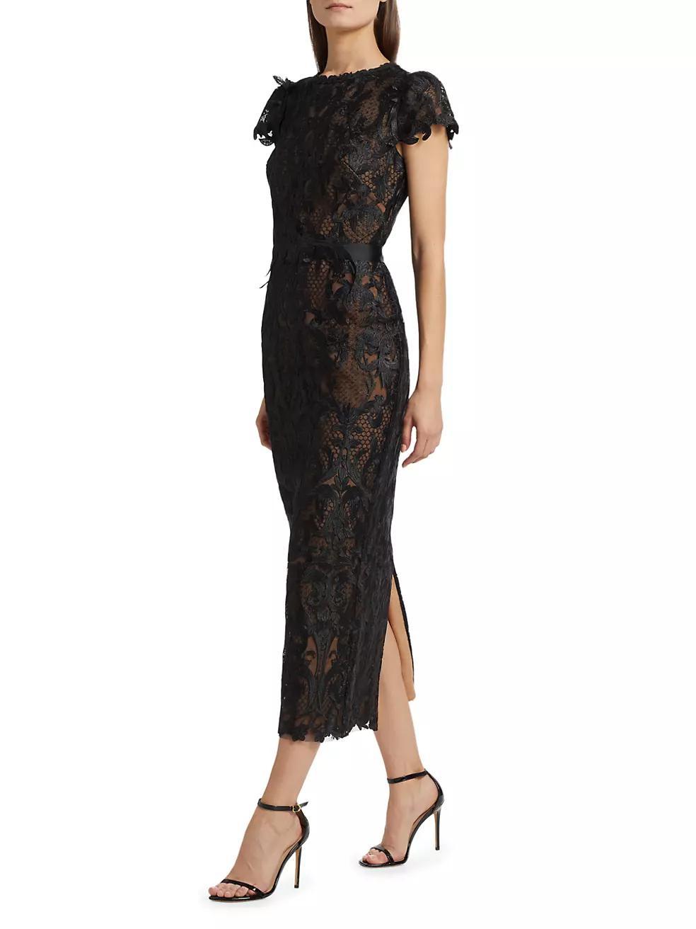 Embroidered Tulle Cap-Sleeve Cocktail Dress Product Image