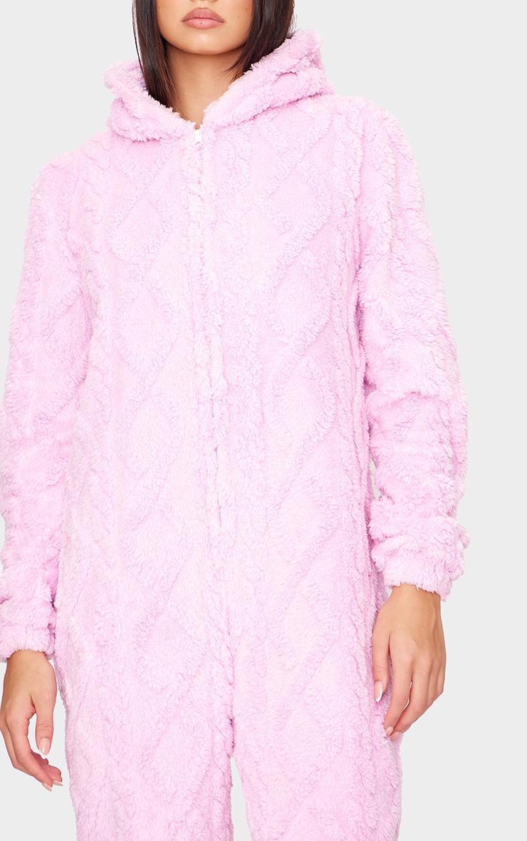 Pink Cable Fleece Hooded Onesie Product Image