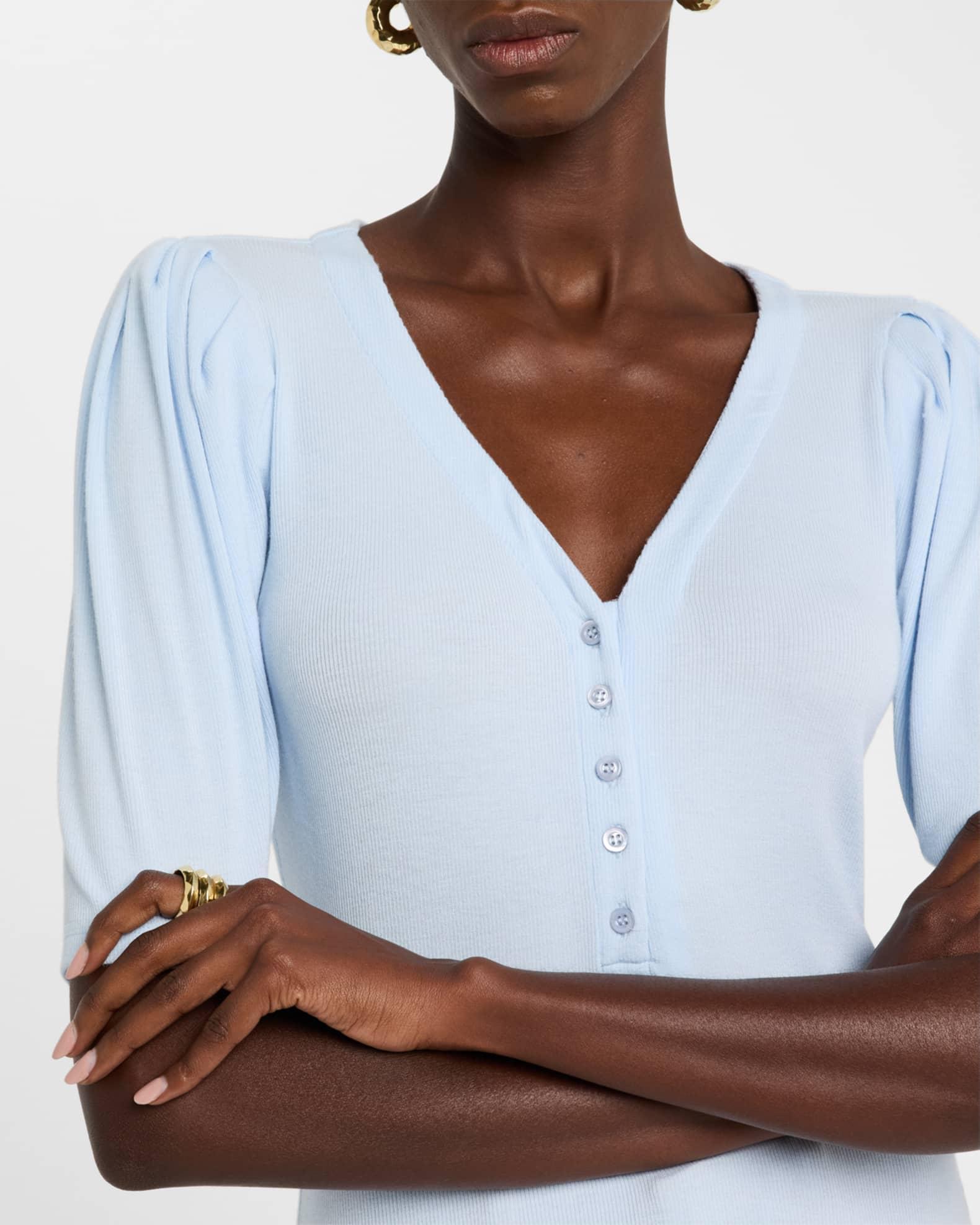 Rib Ruched Short-Sleeve Henley Top Product Image