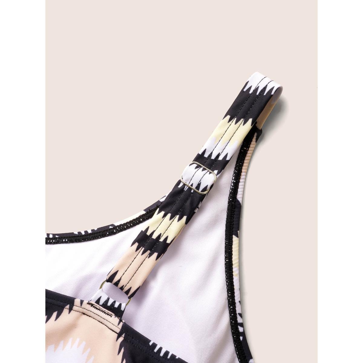 Plus Size U Neck Striped Print Ruched One Piece Swimsuit Women's Swimwear Black Beach Gathered Curve Bathing Suits High stretch One Pieces BloomChic 10/M Product Image
