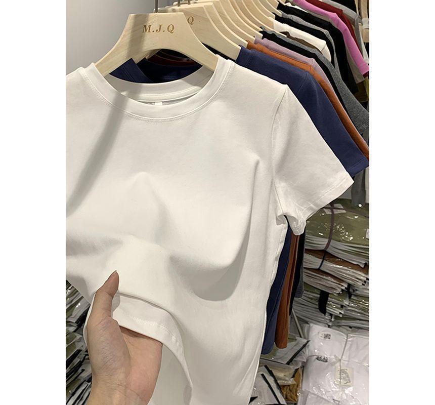 Short-Sleeve Crew Neck Plain Tee Product Image