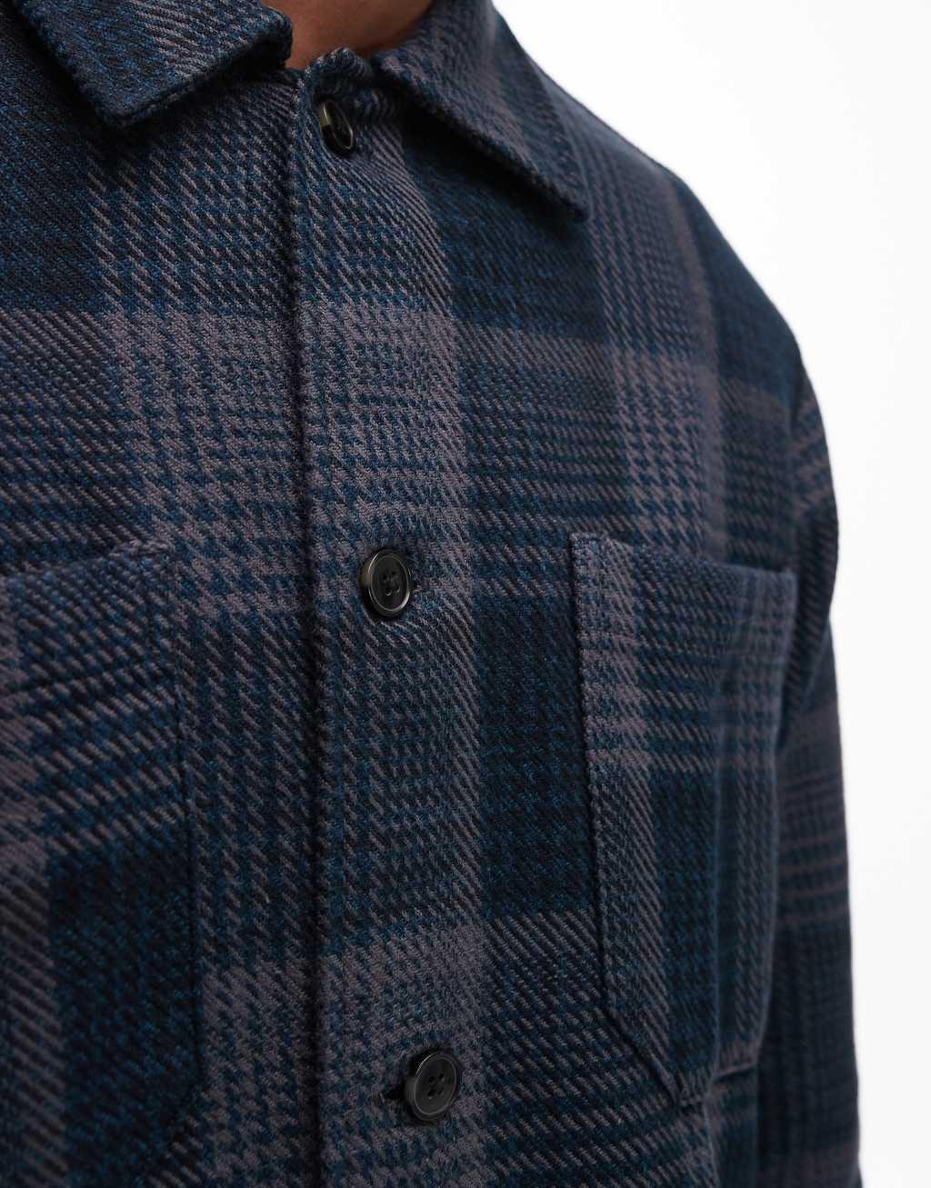 Selected Homme oversized overshirt in blue check Product Image