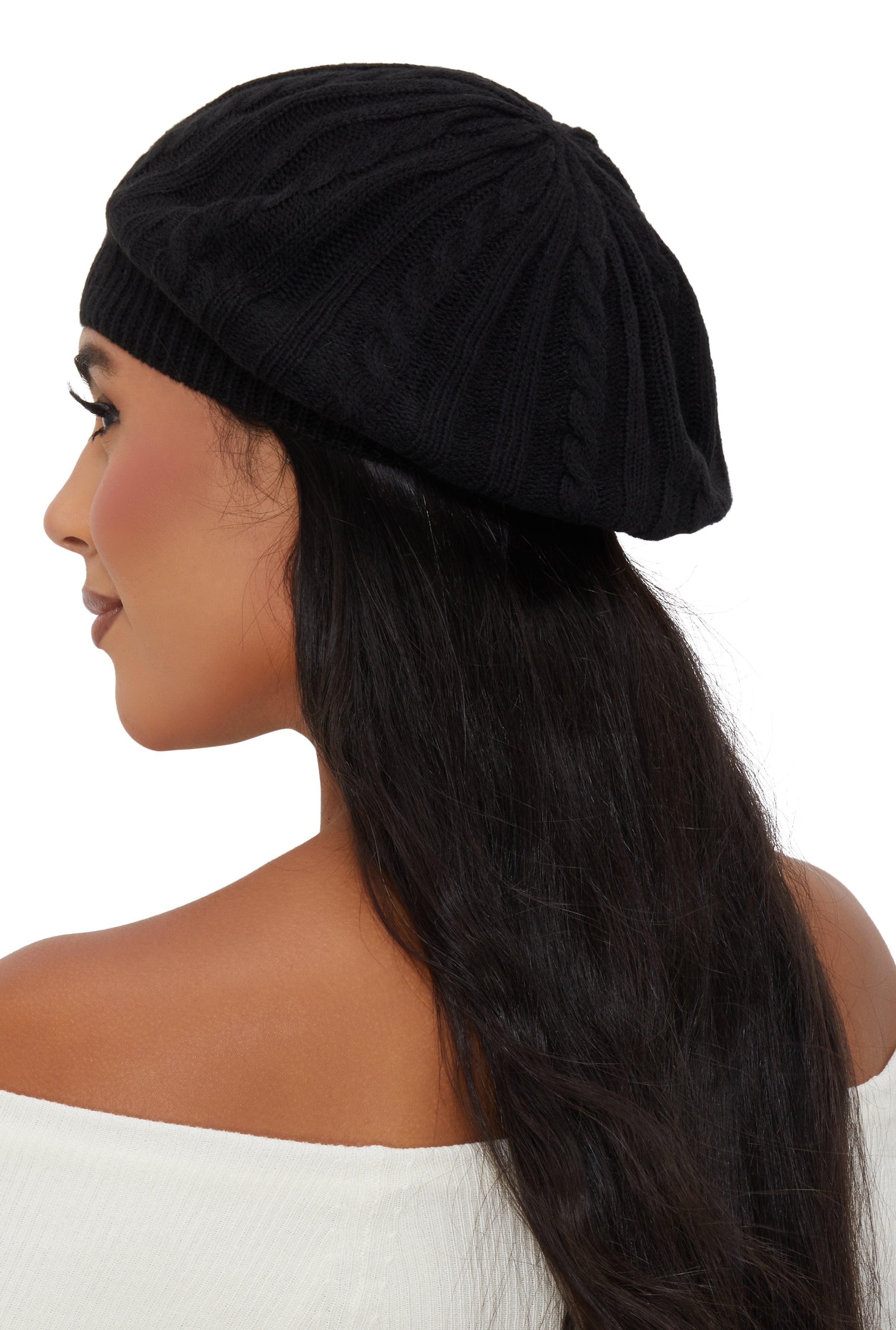 Womens Solid Cable Knit Beret Product Image