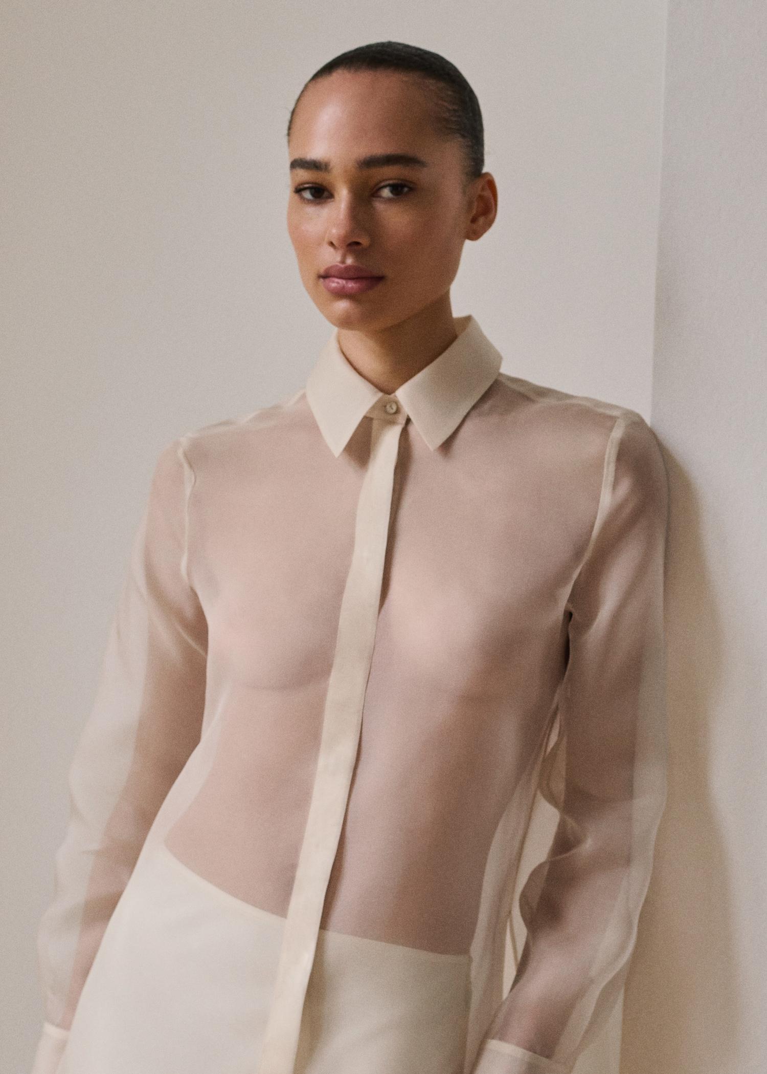 Semi-transparent silk organza shirt - Women | MANGO USA Product Image