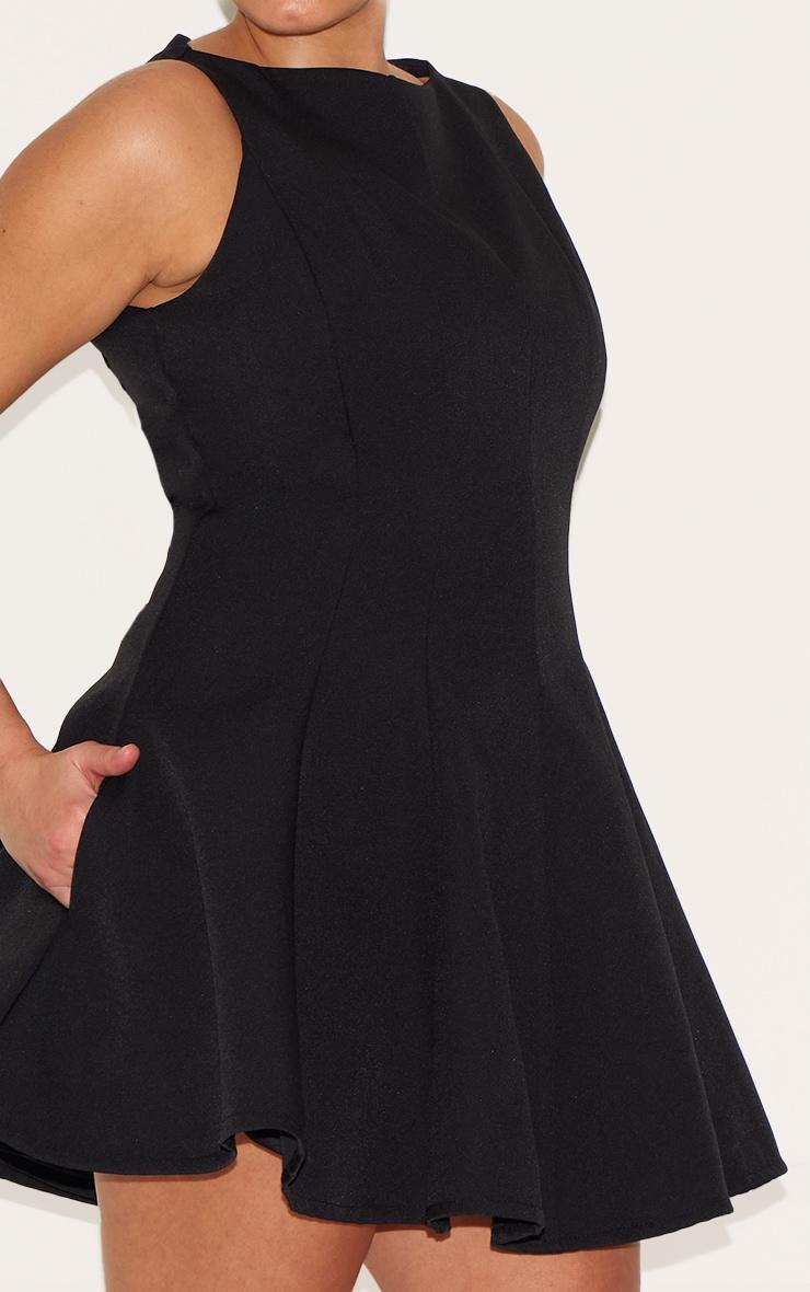 Plus Black Woven Pleated Slash Neck Shift Dress Product Image