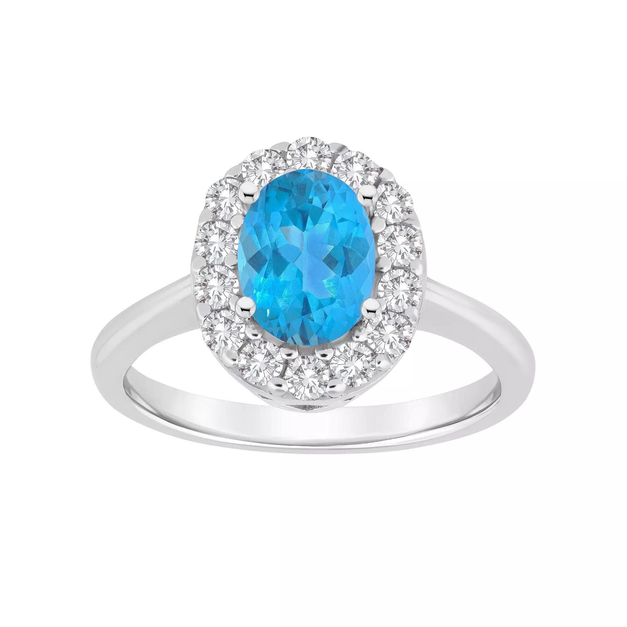 Celebration Gems Sterling Silver Gemstone Halo Ring, Womens Blue Topaz Product Image