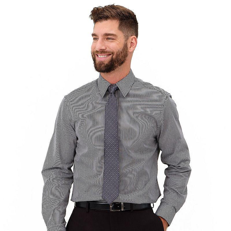 Men's Nick Graham Modern-Fit Stretch Dress Shirt & Tie Set, Size: Large-32/33, Black Gray Stripe Product Image