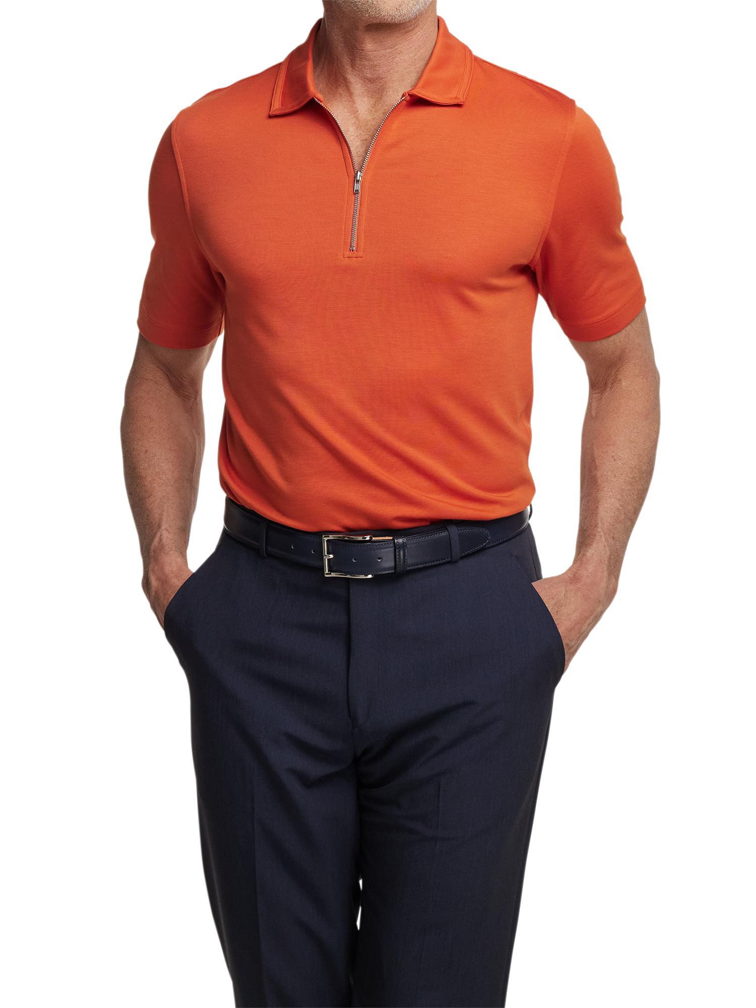 Lyocell Blend Quarter Zip Polo - Rust Product Image