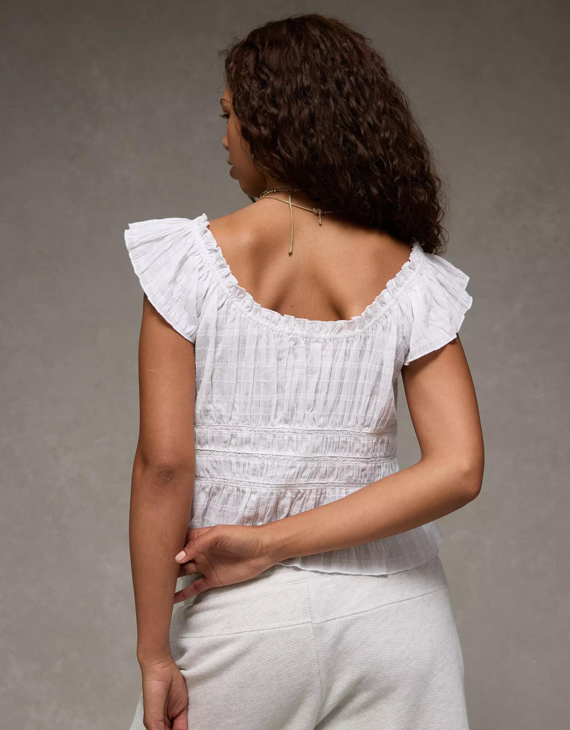AE Ruched Flutter Sleeve Blouse Product Image