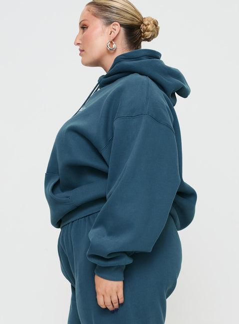 Princess Polly Hooded Sweatshirt Block / Cursive Text Slate Curve Product Image