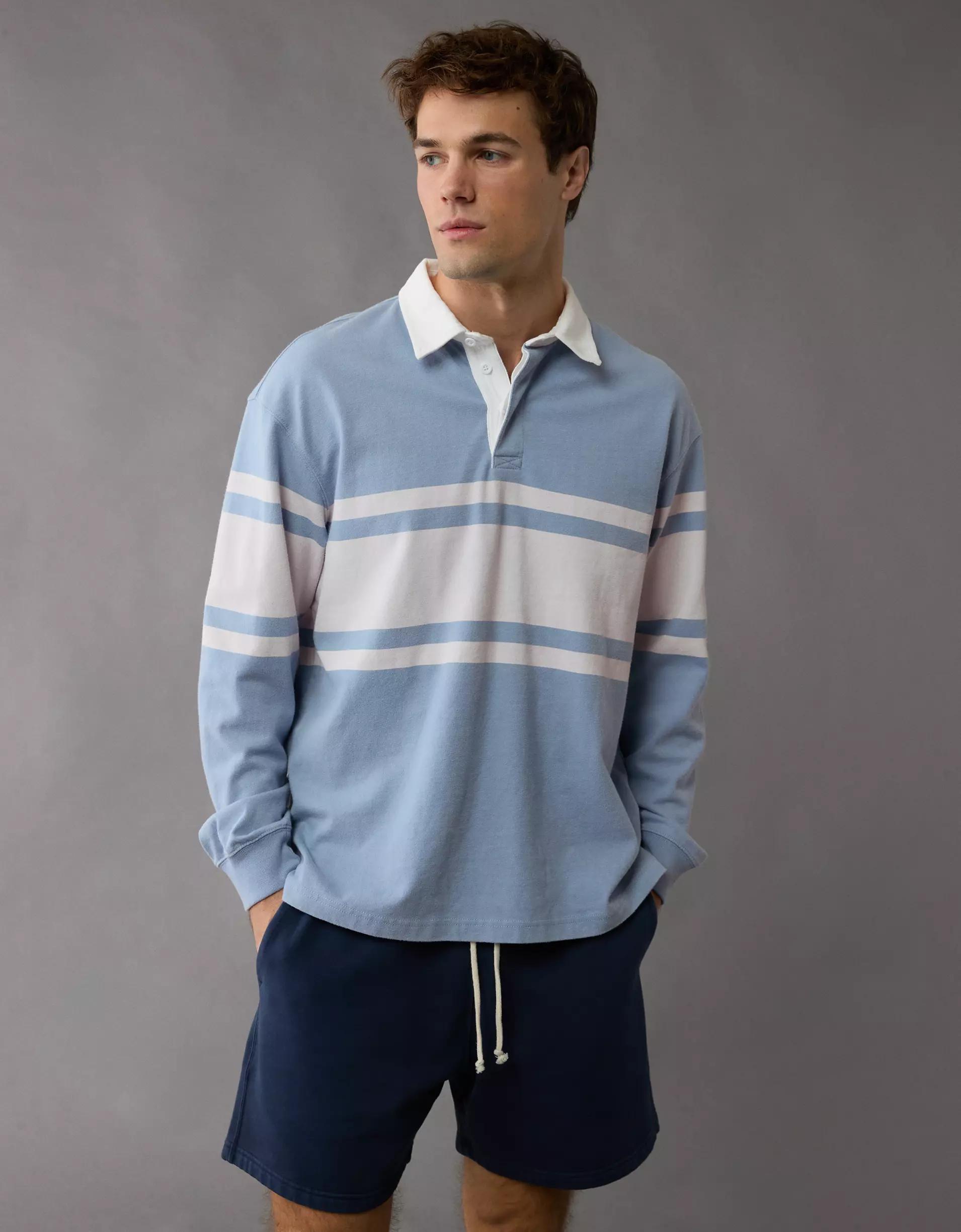AE Long-Sleeve Rugby Polo Shirt Product Image