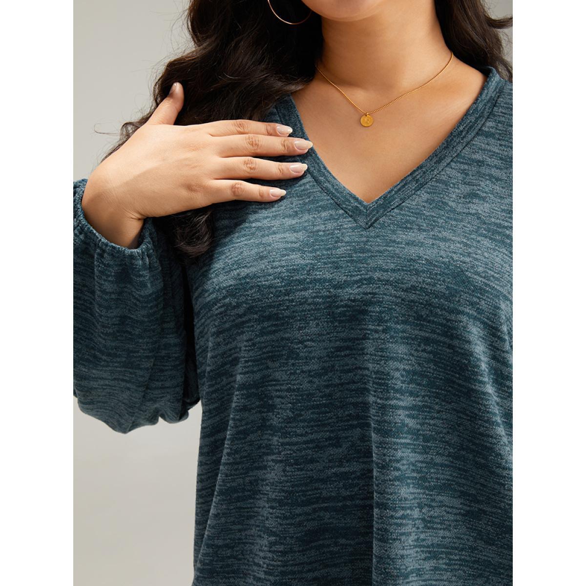 Plus Size Heather V Neck Lantern Sleeve Sweatshirt Women Red Casual Elastic cuffs V-neck Dailywear Sweatshirts BloomChic 10/M Product Image