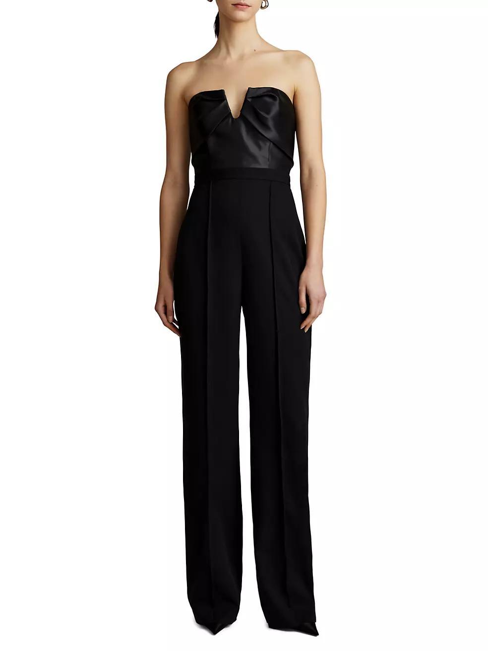 Satin & Crepe Wide-Leg Bustier Jumpsuit Product Image