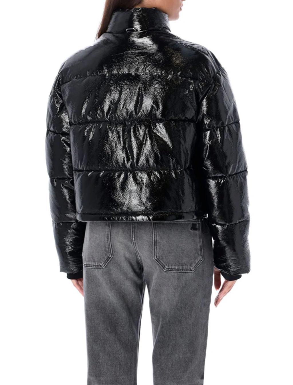 COURRÈGES Logo Patch Vinyl Crop Puffer Jacket In Black Product Image