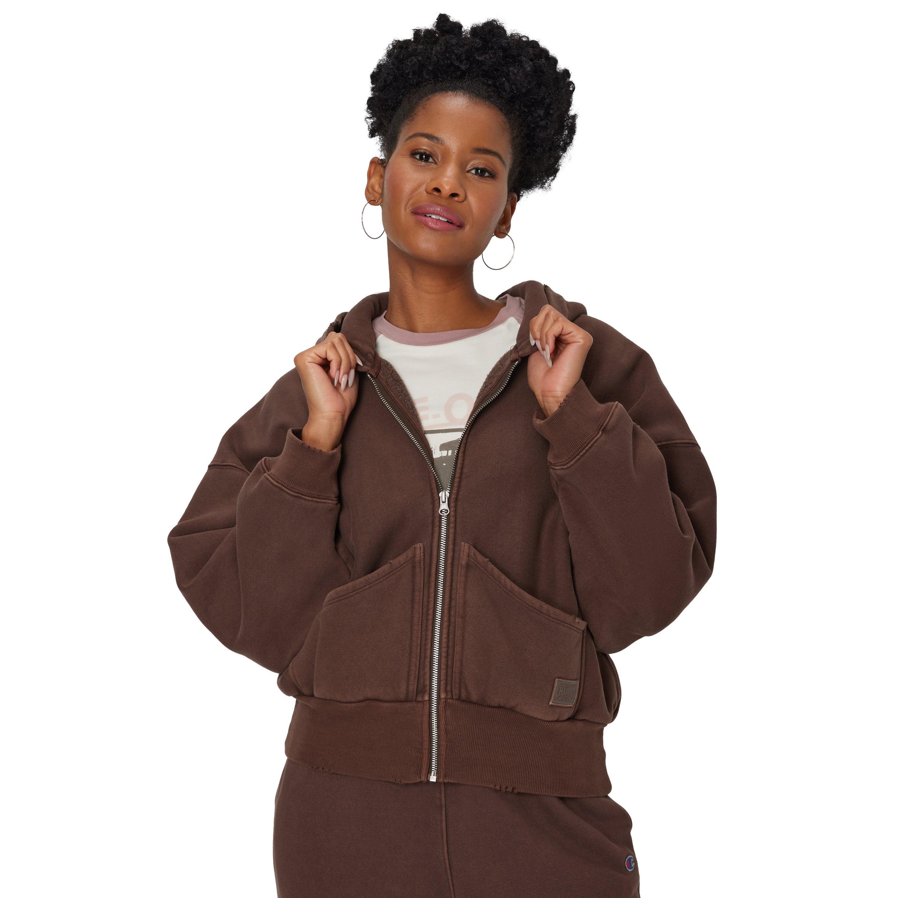 Womens Champion Reverse Weave Zip-Up Hoodie, Vintage Wash, Dry Goods Time Capsule Briefly Brown 2XL Product Image
