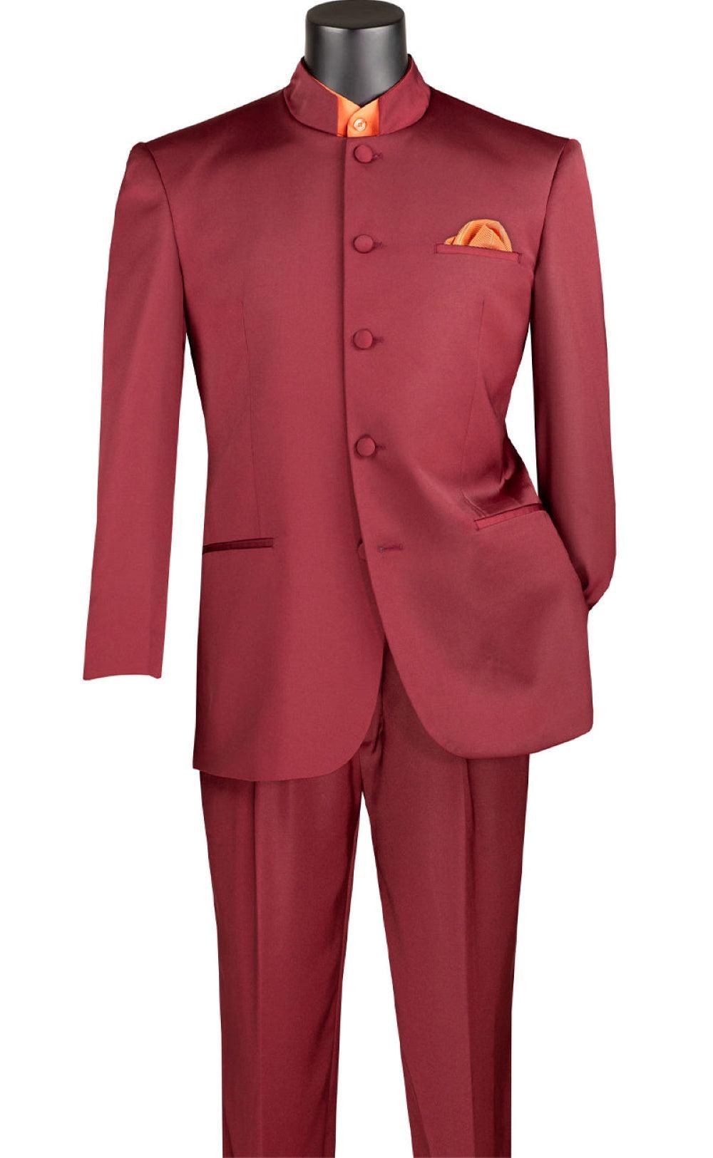 Master Collection - Regular Fit Men's 2 Piece Banded Collar Tuxedo Burgundy Product Image