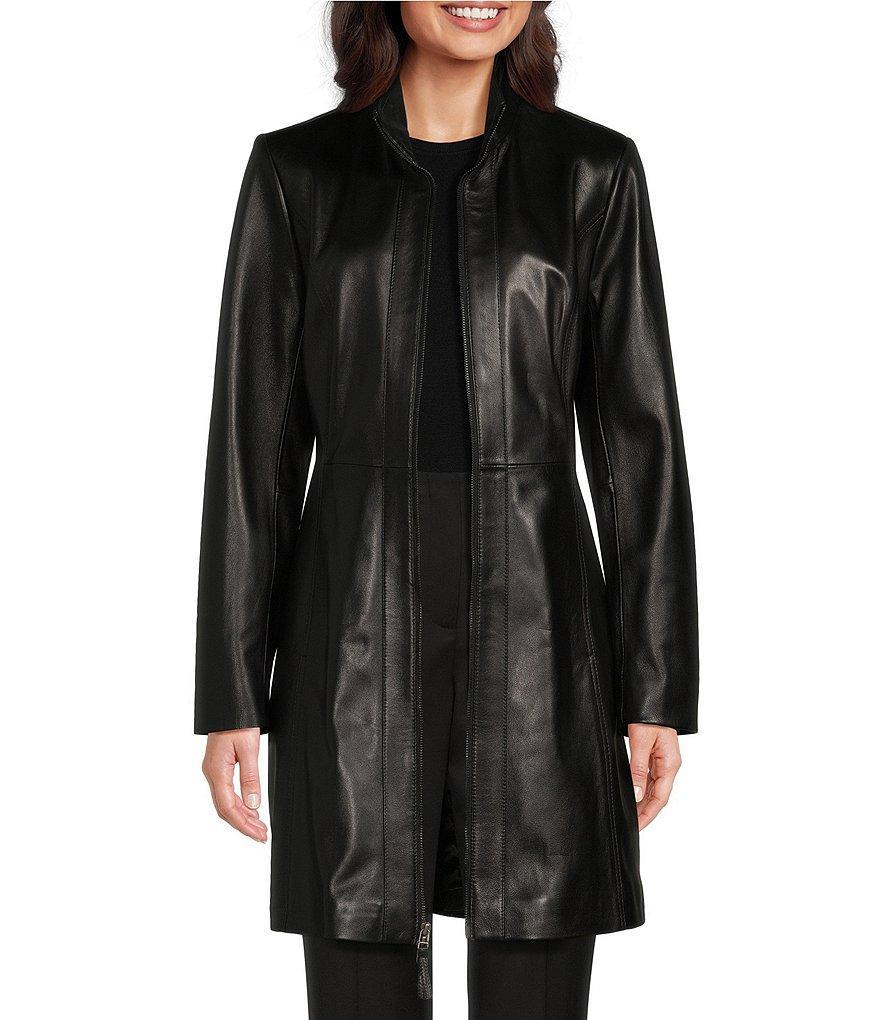 Katherine Kelly Genuine Lamb Leather Zip front Stand Collar Jacket Product Image