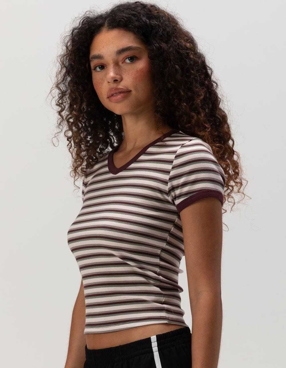 FULL TILT V-Neck Womens Baby Tee - BURGUNDY Product Image